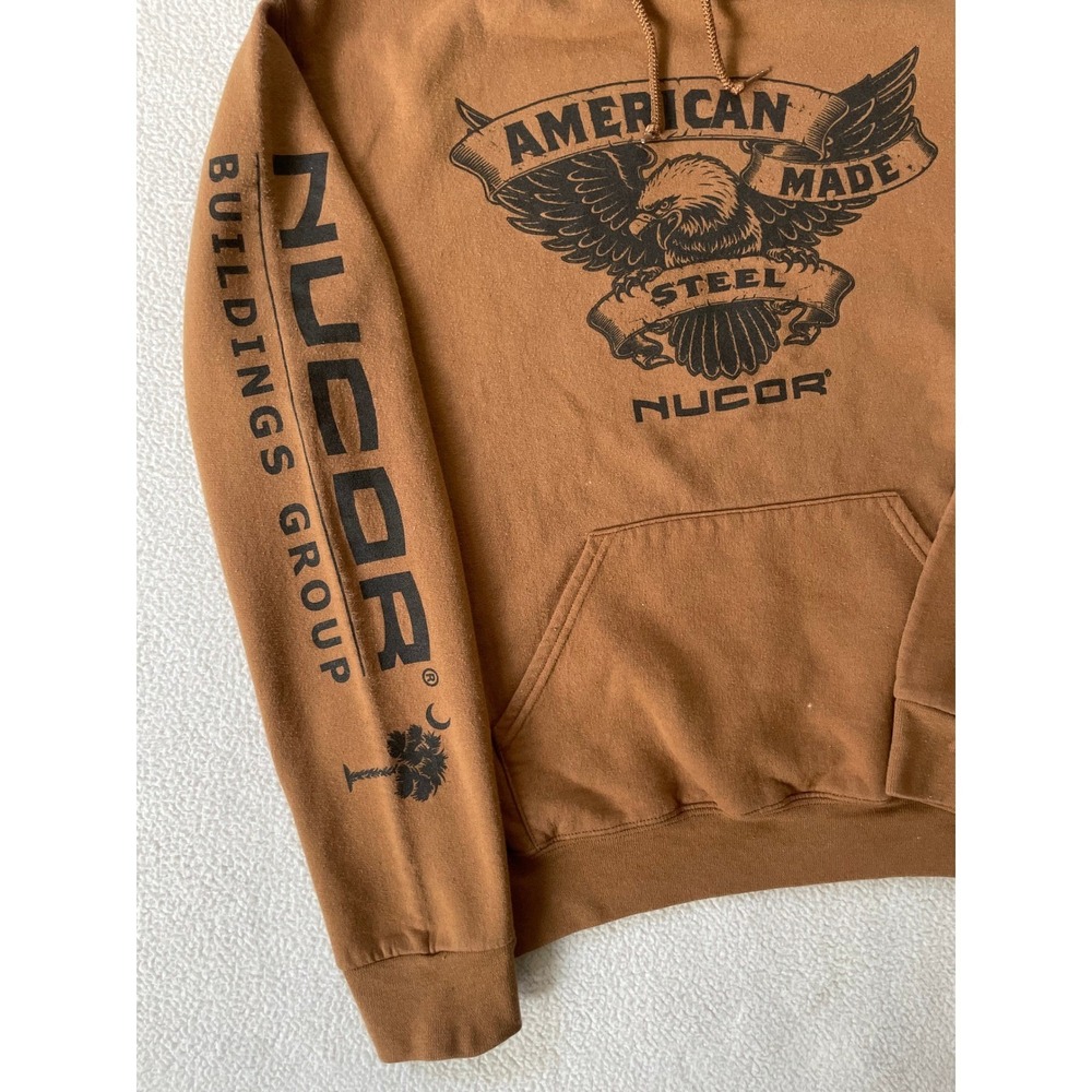Jerzees Mens Small Hoodie Brown Nucor American Made Steel Graphic Pullover - Picture 8 of 16